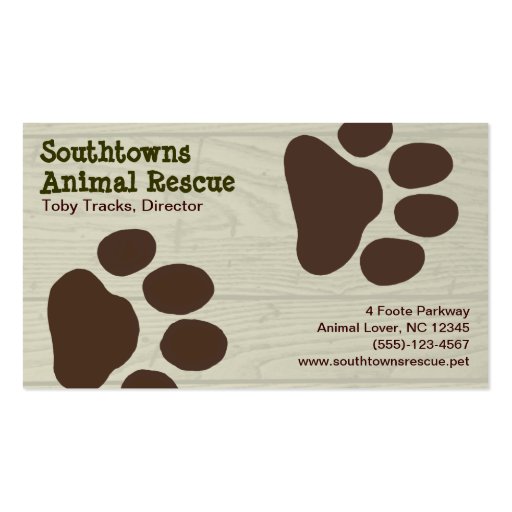 Dog Paw Prints on Wood Style Background Business Cards
