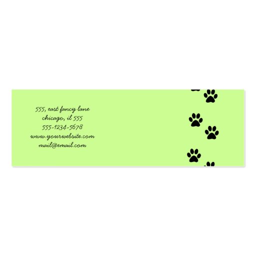 Dog Paws Traces Pawprints Black, Green Business Cards (back side)