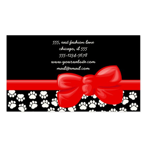 Dog Paws Traces Pawprints Black, White, Red Business Card Templates (back side)