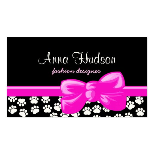 Dog Paws Traces Pawprints White, Black, Pink Business Cards (front side)