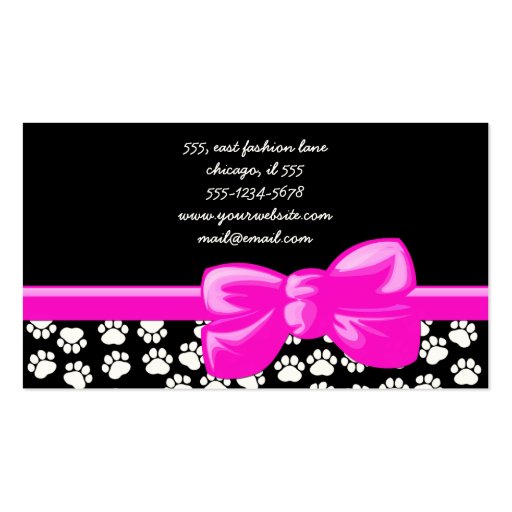 Dog Paws Traces Pawprints White, Black, Pink Business Cards (back side)