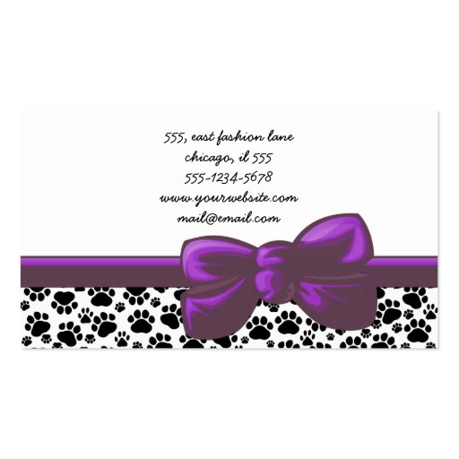 Dog Paws Traces Pawprints White, Black, Purple Business Card (back side)
