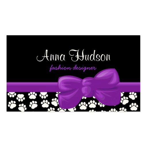 Dog Paws Traces Pawprints White, Black, Purple Business Card Template