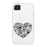 Dog Paws Trails Pawprints Heart White, Black iPhone 4/4S Cases