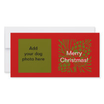 Dog Photo Pine Cones Red Green Christmas Card photo cards
