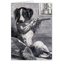 "Dog Playing the Flute" Vintage Illustration Cards