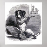 "Dog Playing the Flute" Vintage Illustration Poster