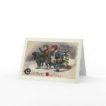 "Dog Pulling Sled" Christmas Greeting Card