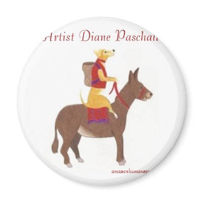 Dog riding a Donkey magnets