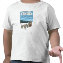 Dog Sledding Scene - Fairbanks, Alaska Tshirts