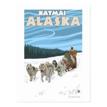 Dog Sledding Scene - Katmai, Alaska Postcards