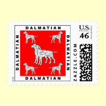 Dog Stamps: Dalmatians with Red Background