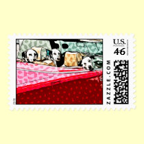 Dog Stamps - Dalmations in Red Car Postage Stamp stamps
