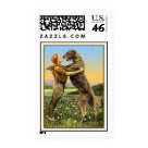  - Beautiful vintage dog art featuring an Irish Wolfhound greeting his owner.: Sizes 