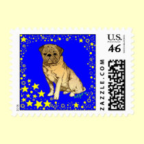Dog Stamps:  Pug Stamp: Pug With Stars