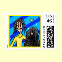 Dog Stamps - "Puli Dog & Owner"