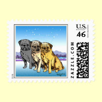 Dog Stamps - "Three Pugs Under Dog Star" Postage stamps