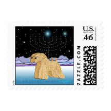 Dog Stamps -  Two Wheaten Terriers at Chanukah