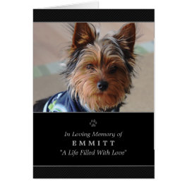 Dog Sympathy Custom Photo Memorial Card - Black
