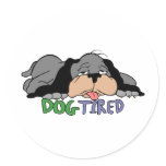 Dog  Tired Round Stickers