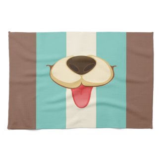 Dog Tongue, Nose On Vintage Retro Blue Cream Brown Towels