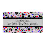 Dog Trails Paws Bones Dots Hearts Red Pink Blue Shipping Labels