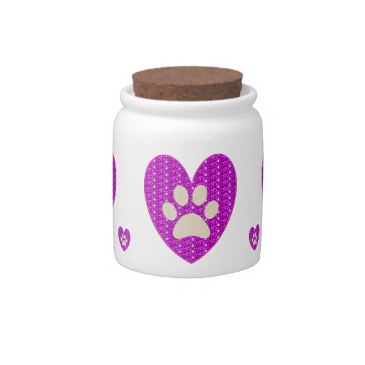 Dog Treat Jar Paws Heart  Pink Glitter Candy Dishes