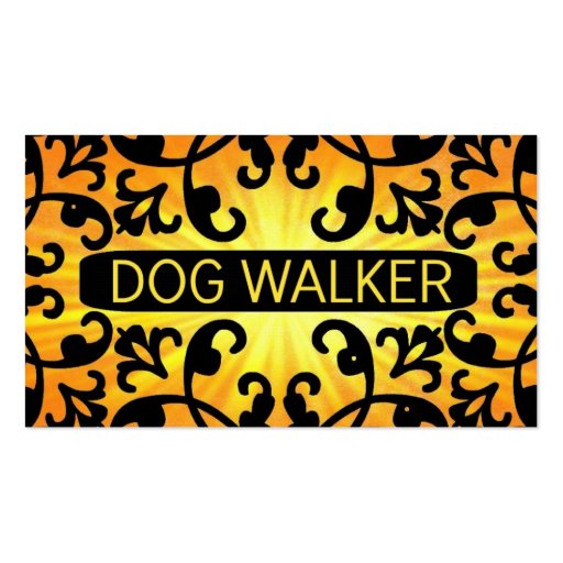 Dog Walker Sunshine Damask Business Card (front side)