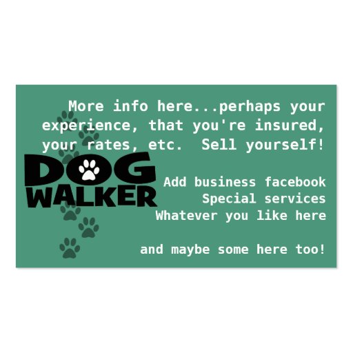 Dog Walking. Dog walker business card. teal (back side)
