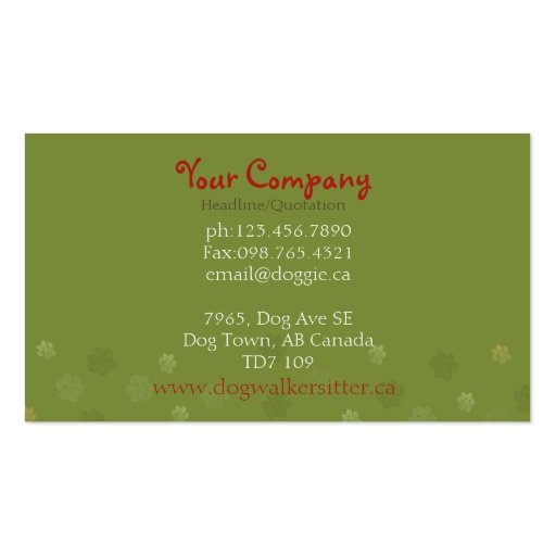 dog walking & Pet Sitting business cards (back side)