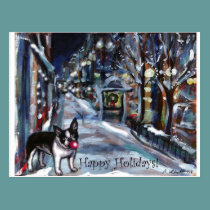 Dog Winter Xmas holiday scene postcards