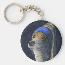 Dog with a pearl earring keychains