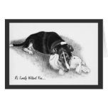 Dog With Bunny: Pencil Drawing: Lonely Without You Cards