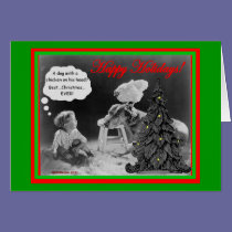 Dog With Chicken and Kid Christmas Card Funny cards