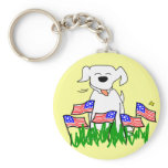 Dog with Flags July 4th Gifts Key Chain