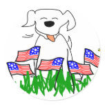 Dog with Flags July 4th Gifts Round Stickers