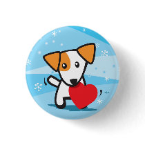 dog with heart in snow buttons