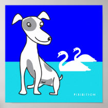 Doggie And Two Swan Poster