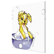 Doggie Bubble Bath Stretched Canvas Print