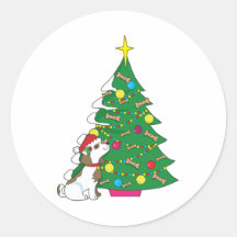 Doggie Christmas Tree Round Sticker