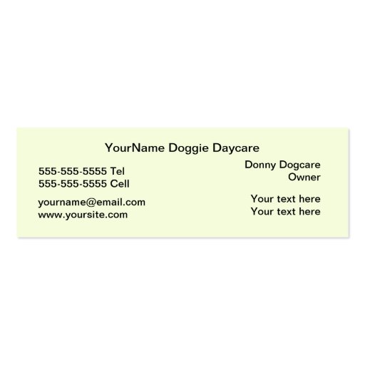 Doggie Daycare Green Dogs Business Card Templates (back side)