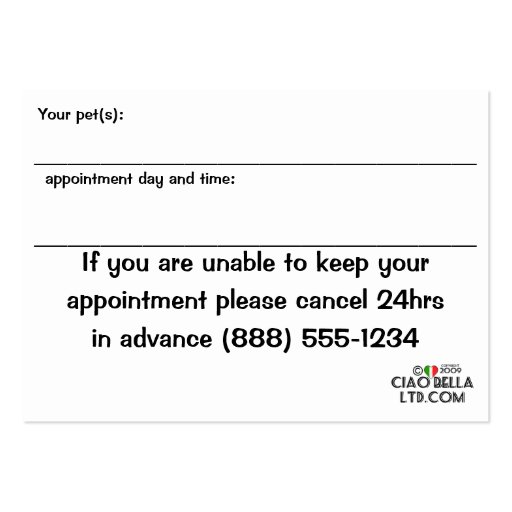 Doggie Spa Business And Appointment Card Business Card (back side)