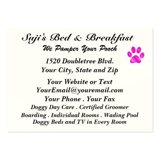 Doggy Bed and Breakfast - SRF Business Card Templates (back side)