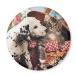 Dogs and cats do get along fridge magnet