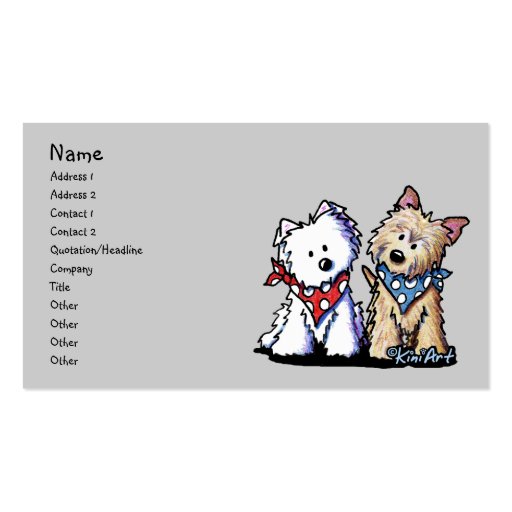 Dogs Business Card Design with KiniArt Terriers (front side)