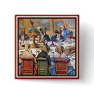  - This powerful vintage dog painting was created over 100 years ago. The artist is unknown. If you look closely, you will see the turkey, the champagne and wine glasses, and all the special details of this banquet with and for dogs.: Sizes 