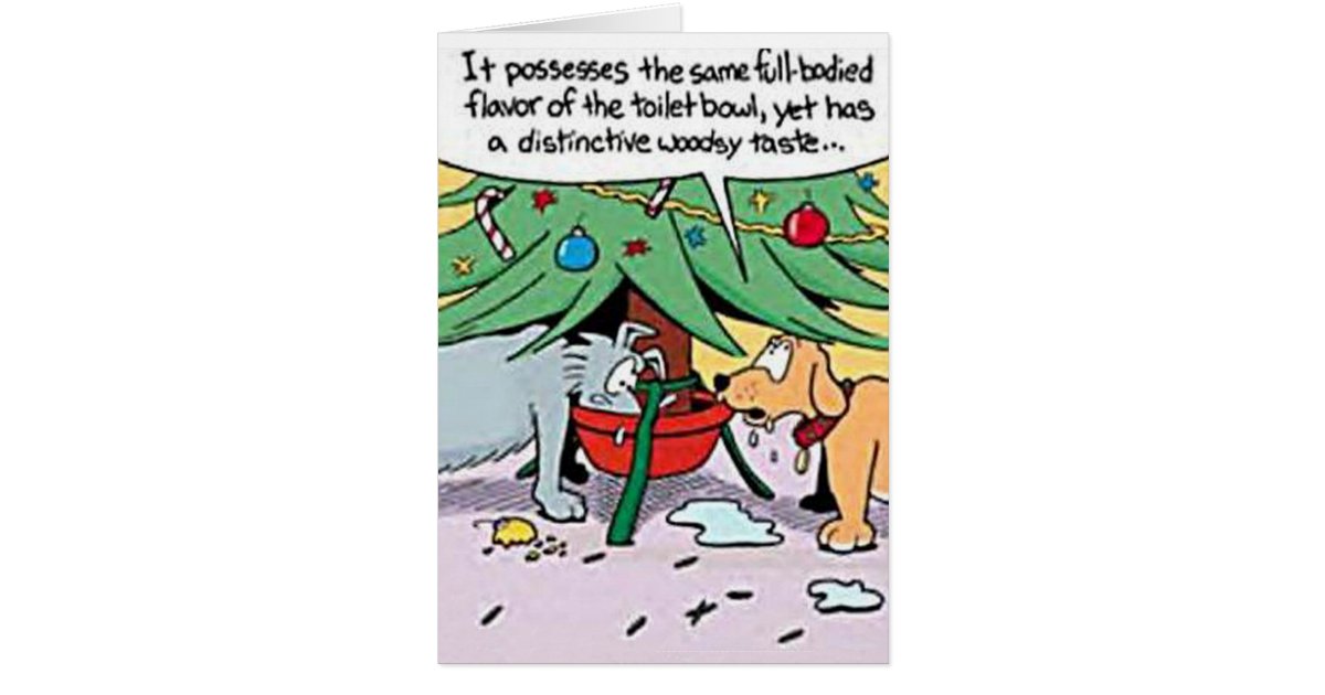 Dogs Drink Christmas Tree Water Greeting Card Zazzle