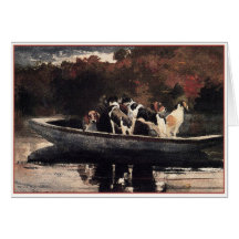 Dogs in a Boat  by Winslow Homer Greeting Cards