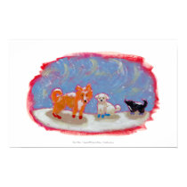 Dogs in boots fun cute dog art winter snow scene posters