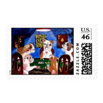 DOGS PLAYING POKER QUAD ACES STAMPS